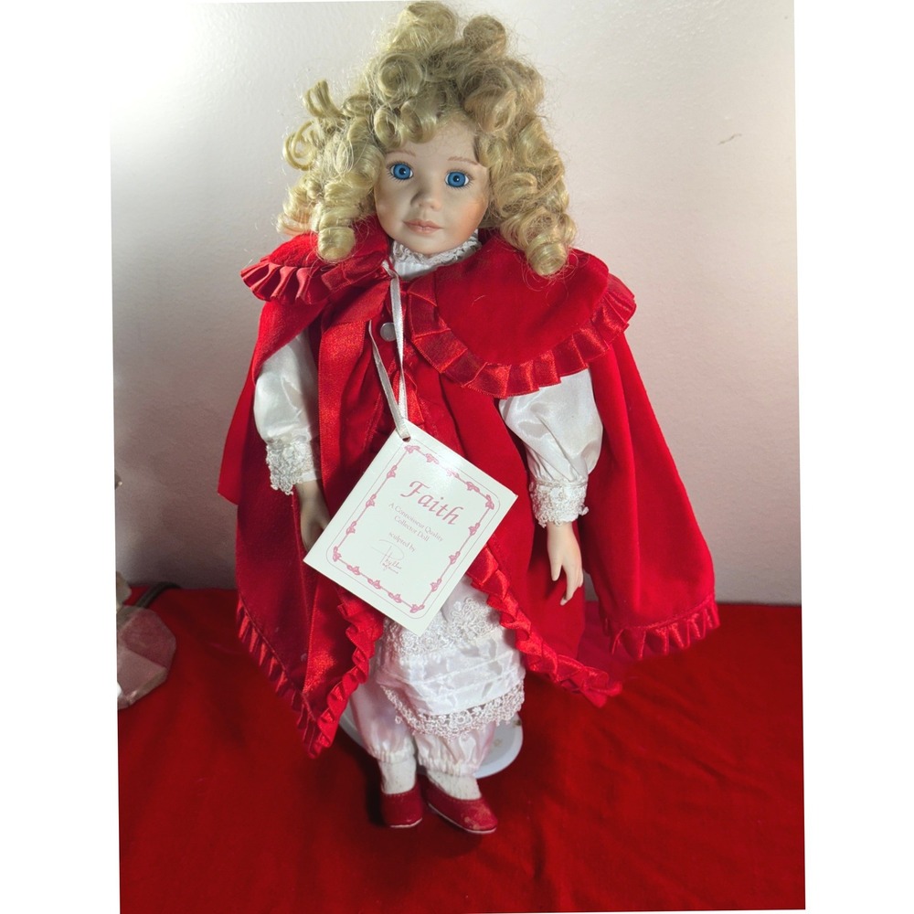 Phyllis Parkins Faith Porcelain Collector Doll Red Velvet Cape Blue Eyes Blonde